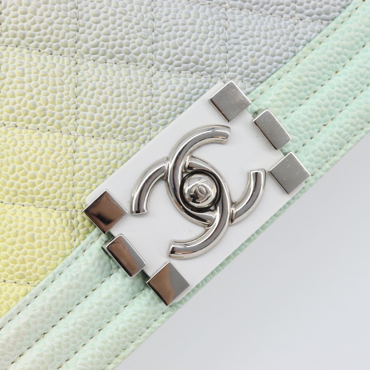 CHANEL Chain Matelasse Boy Chanel Bag Caviar Skin Multicolor CC Auth 210066SAM