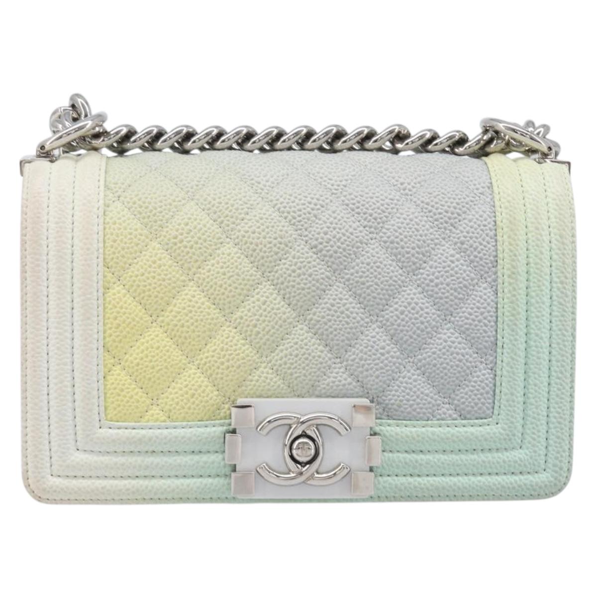 CHANEL Chain Matelasse Boy Chanel Bag Caviar Skin Multicolor CC Auth 210066SAM