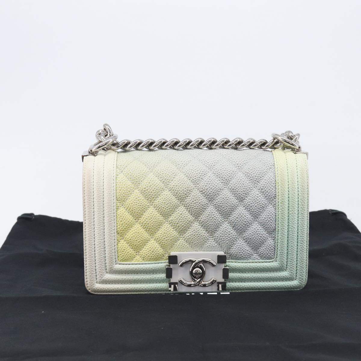 CHANEL Chain Matelasse Boy Chanel Bag Caviar Skin Multicolor CC Auth 210066SAM