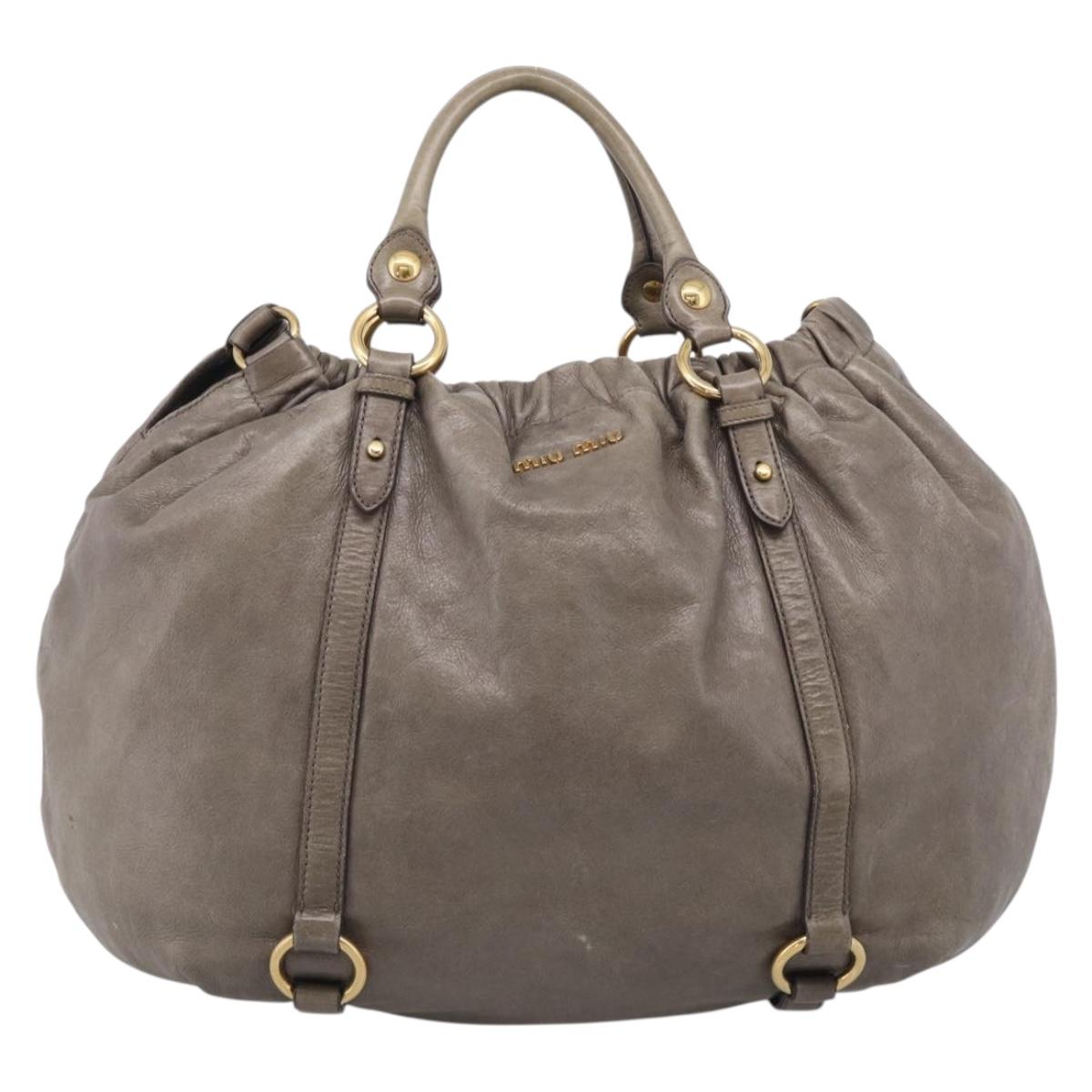 Miu Miu Hand Bag Vitellolux Gray Gold Auth 210067A