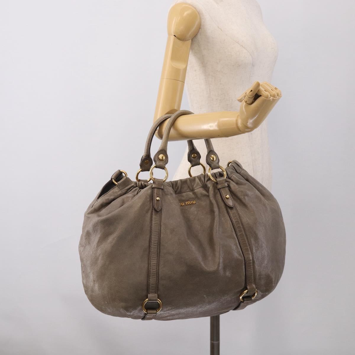 Miu Miu Hand Bag Vitellolux Gray Gold Auth 210067A