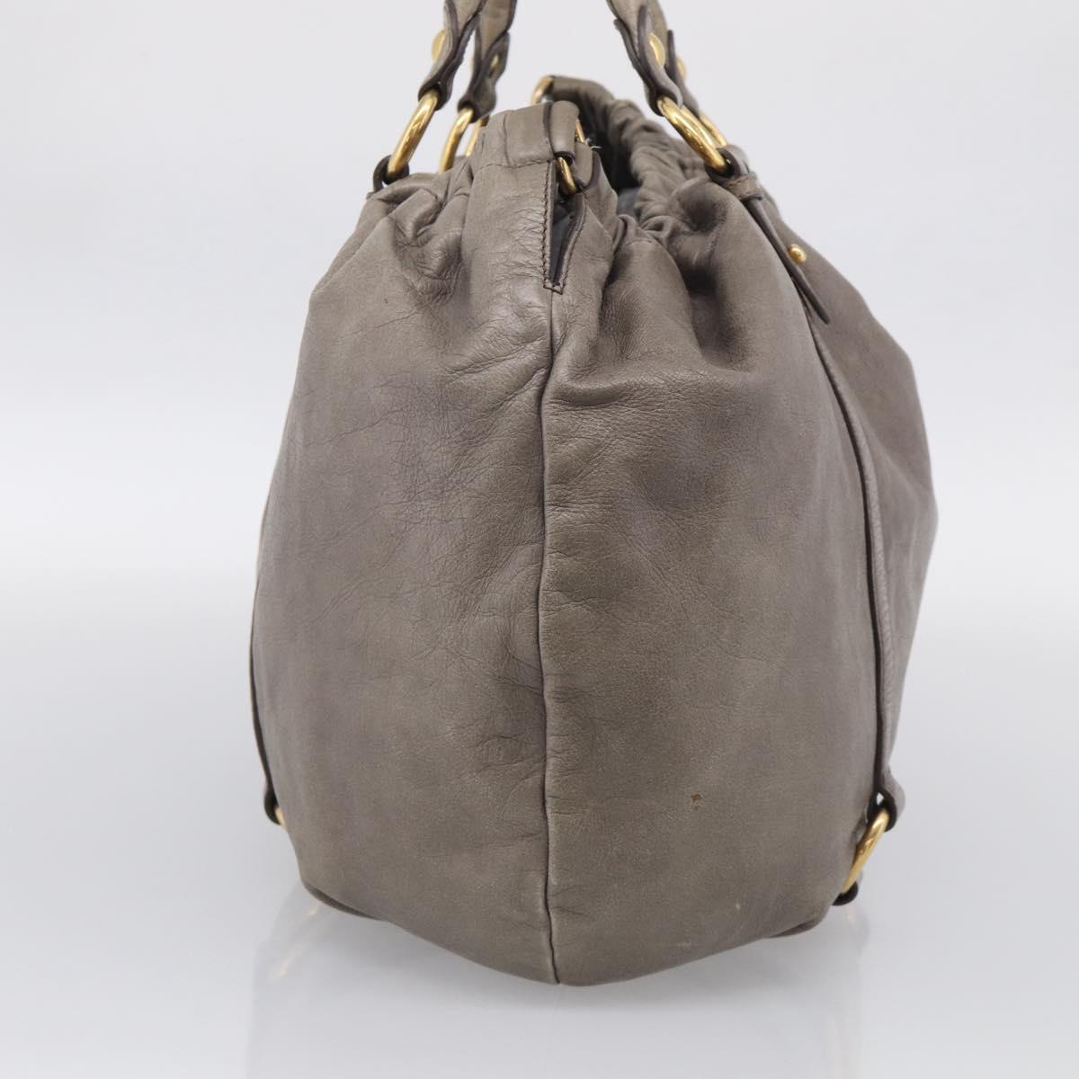 Miu Miu Hand Bag Vitellolux Gray Gold Auth 210067A