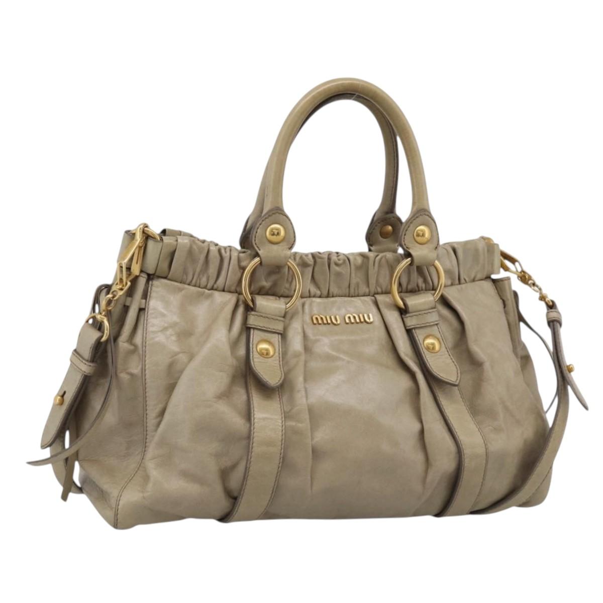 Miu Miu Hand Bag Vitellolux 2way Beige Gold Auth 210070V