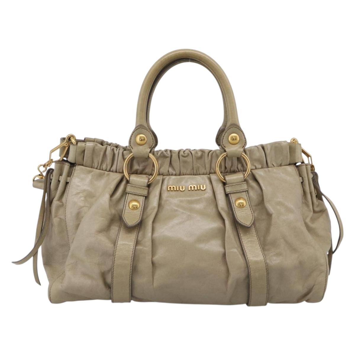 Miu Miu Hand Bag Vitellolux 2way Beige Gold Auth 210070V