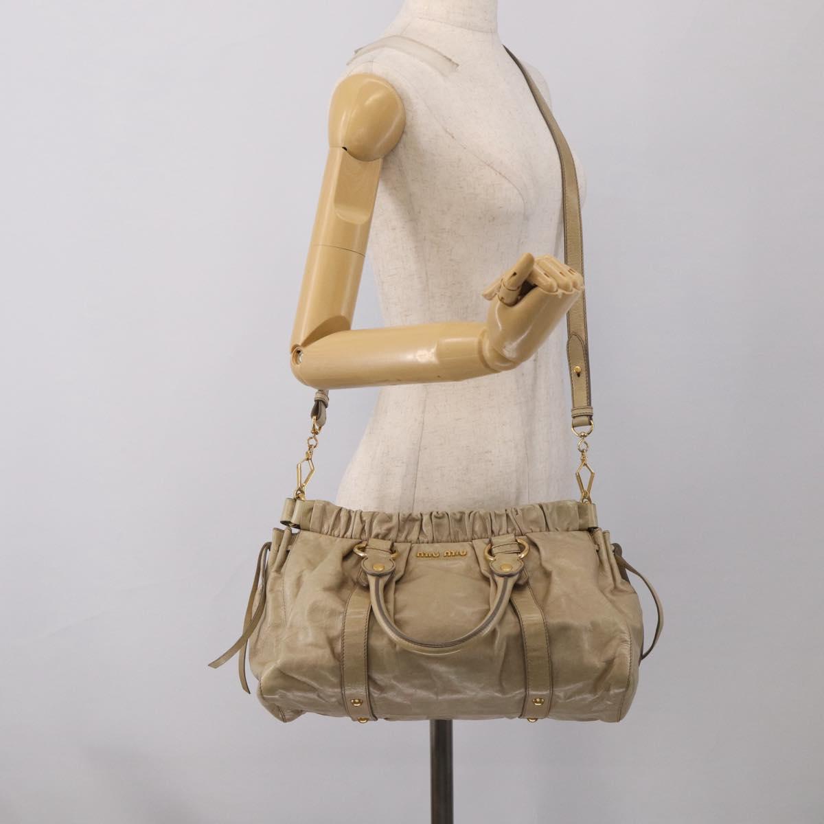 Miu Miu Hand Bag Vitellolux 2way Beige Gold Auth 210070V