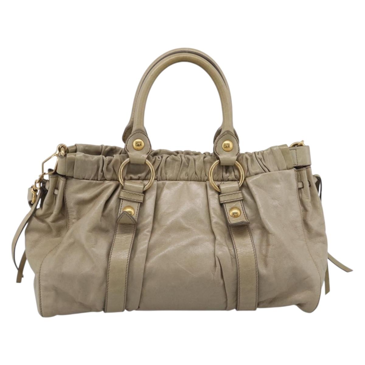 Miu Miu Hand Bag Vitellolux 2way Beige Gold Auth 210070V