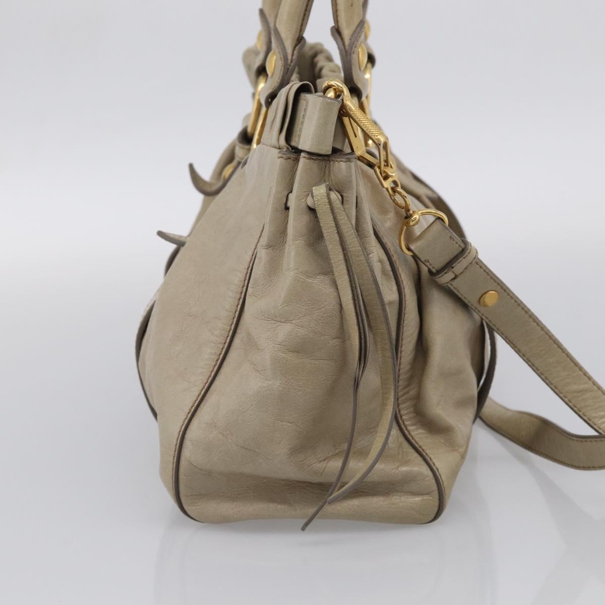 Miu Miu Hand Bag Vitellolux 2way Beige Gold Auth 210070V