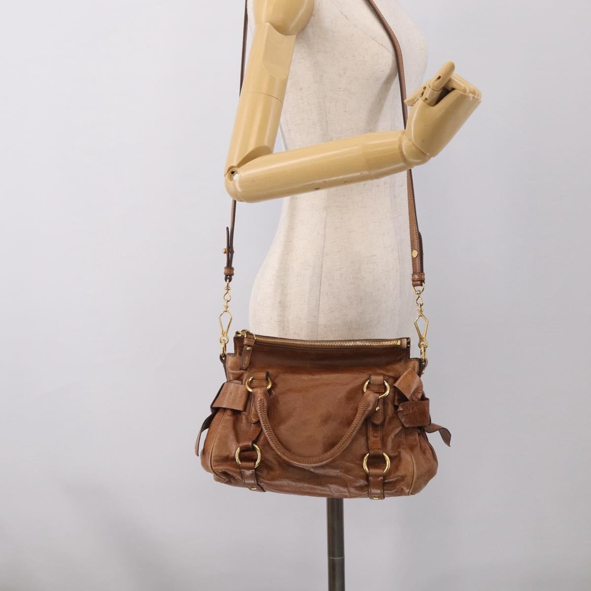 Miu Miu Hand Bag Vitellolux 2way Brown Gold Auth 210072V