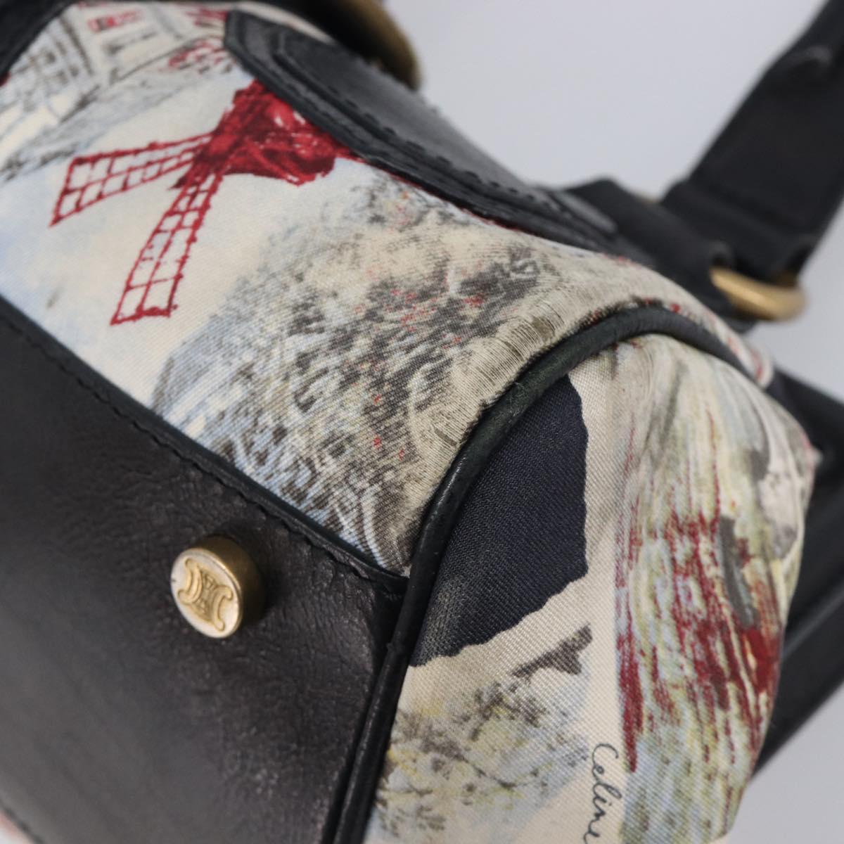 CELINE Hand Bag Canvas Leather Multicolor Gold Auth 210073