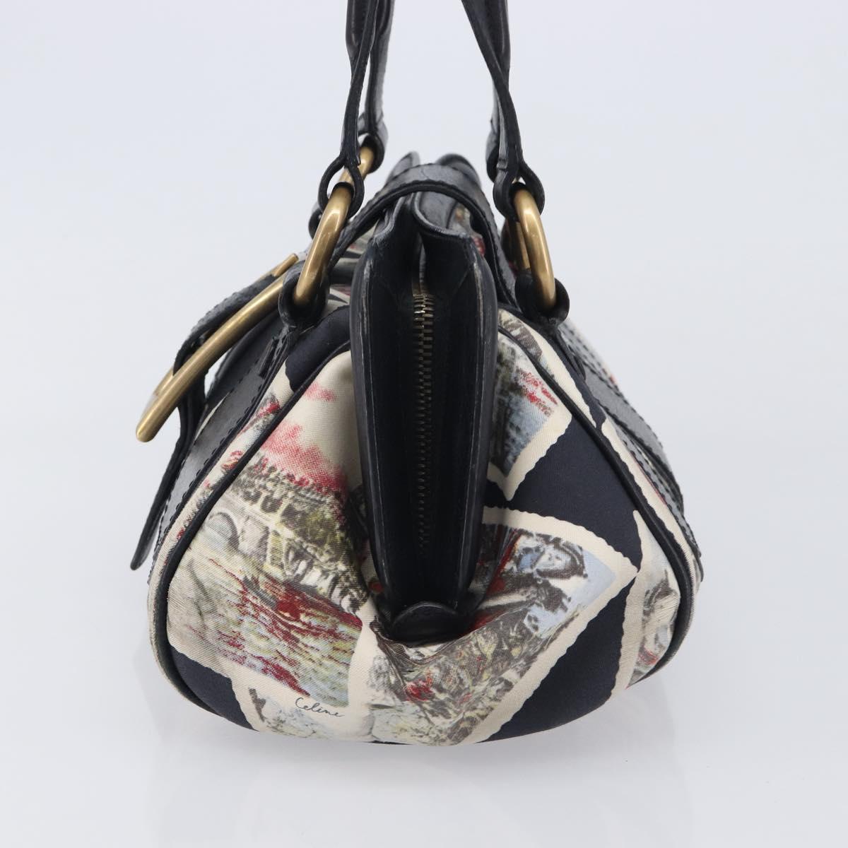 CELINE Hand Bag Canvas Leather Multicolor Gold Auth 210073
