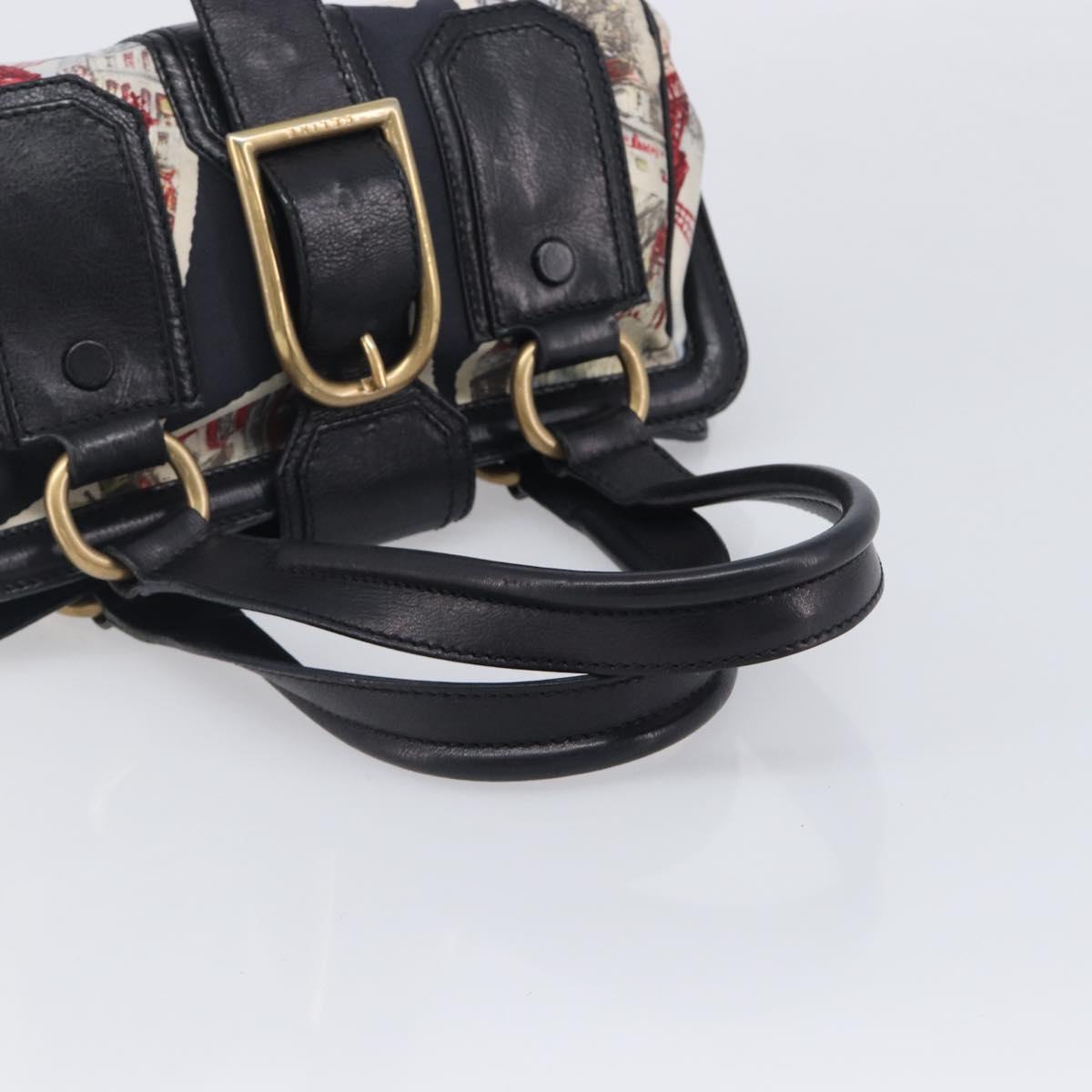 CELINE Hand Bag Canvas Leather Multicolor Gold Auth 210073
