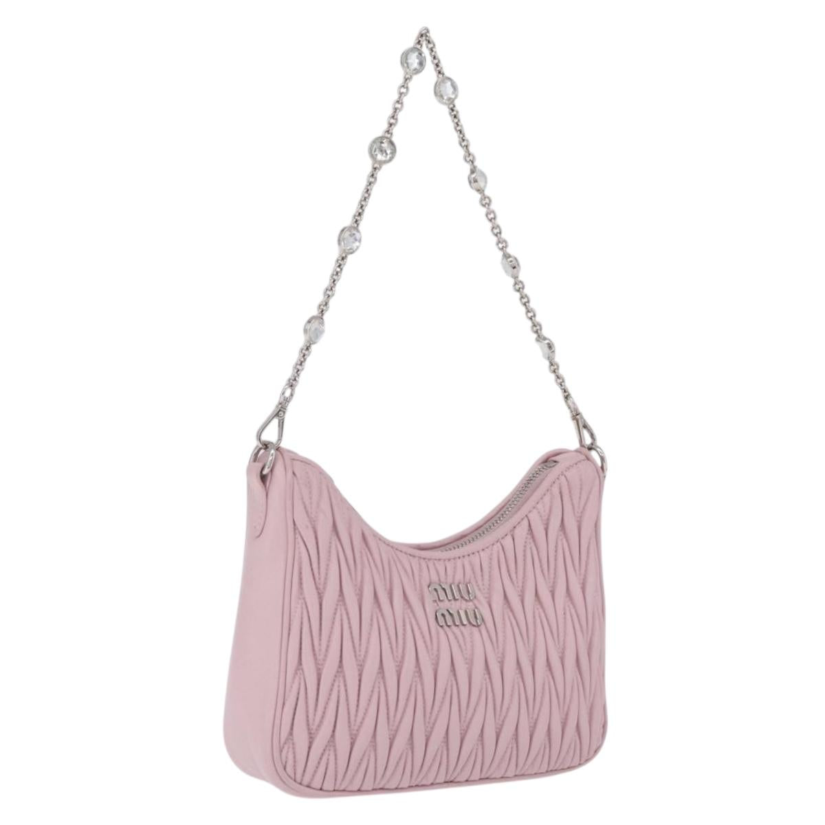 Miu Miu Matelasse Chain Shoulder Bag Leather Pink Silver Auth 210074V