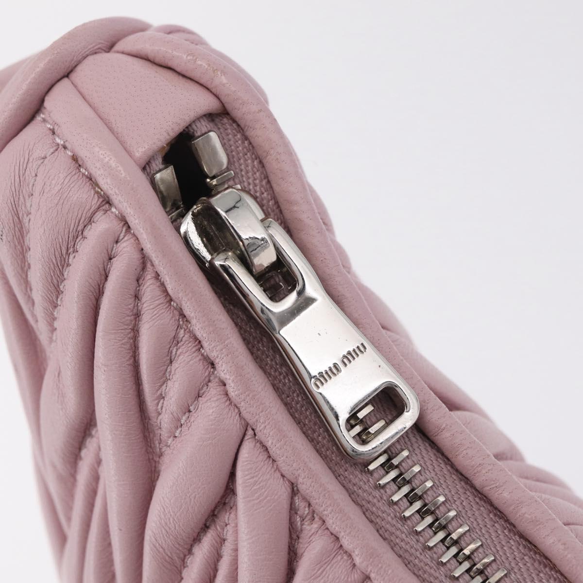 Miu Miu Matelasse Chain Shoulder Bag Leather Pink Silver Auth 210074V