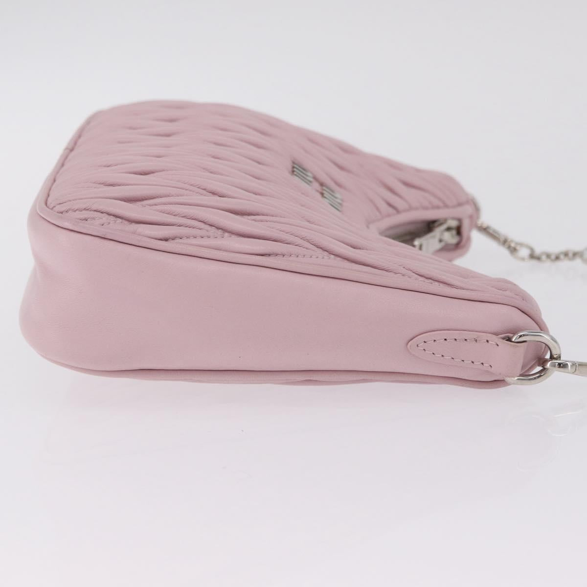 Miu Miu Matelasse Chain Shoulder Bag Leather Pink Silver Auth 210074V