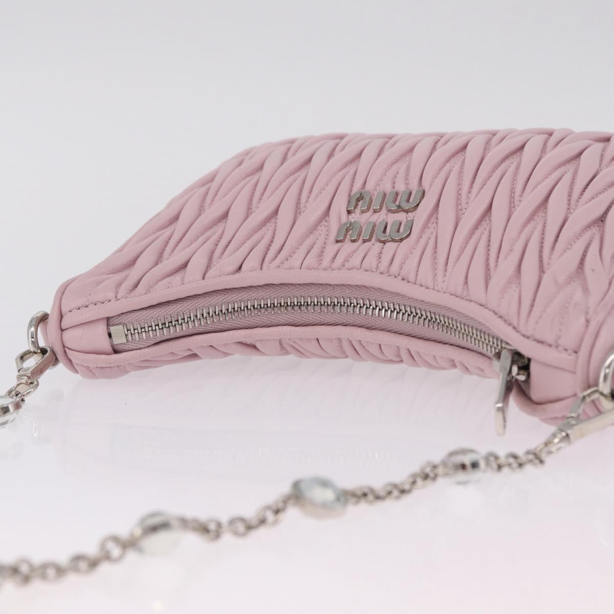 Miu Miu Matelasse Chain Shoulder Bag Leather Pink Silver Auth 210074V