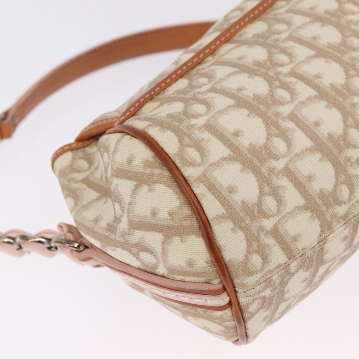 Christian Dior Trotter Canvas Romantic Chain Bag PVC Beige Silver Auth 210075A