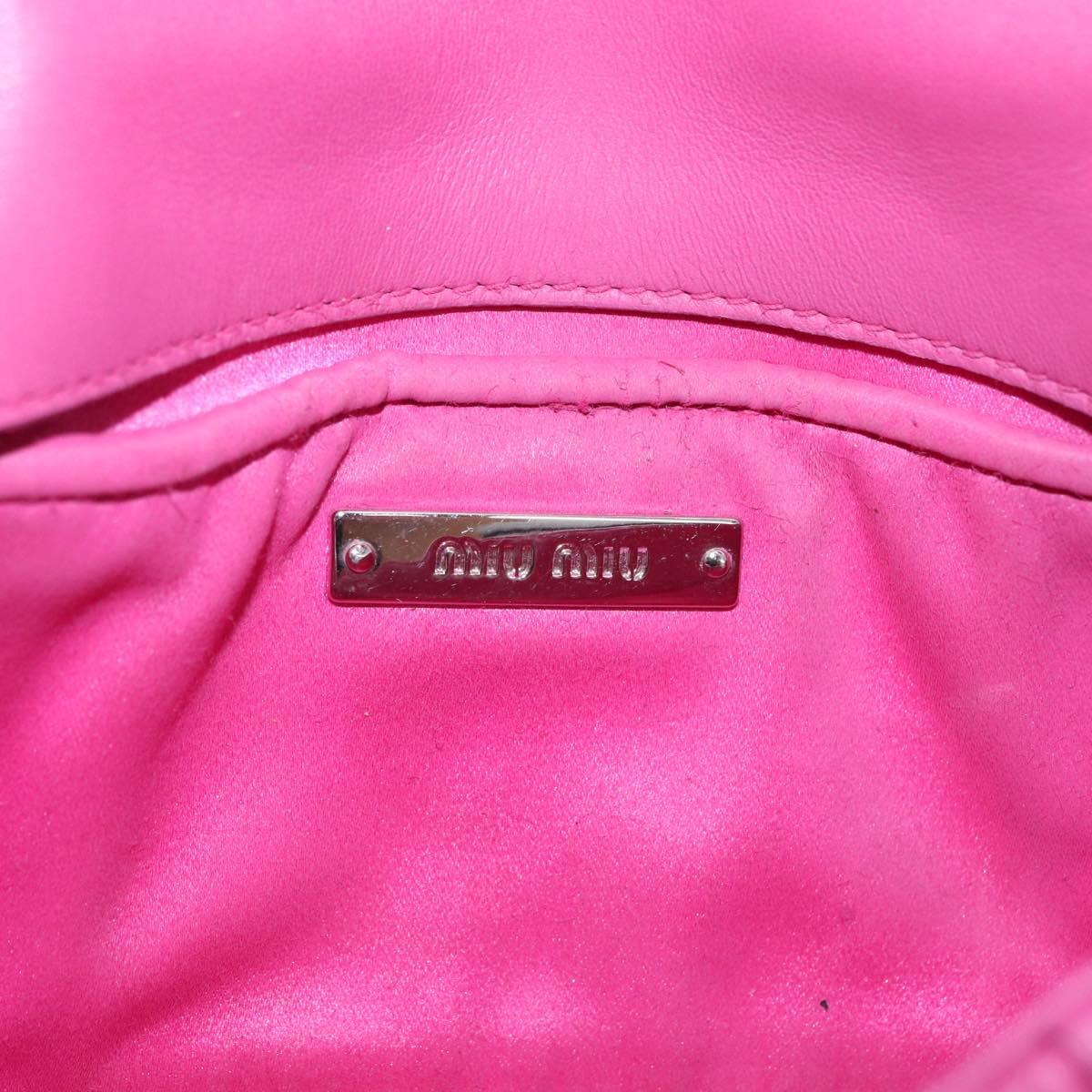 Miu Miu Matelasse Chain Shoulder Bag Leather Pink Silver Auth 210077V