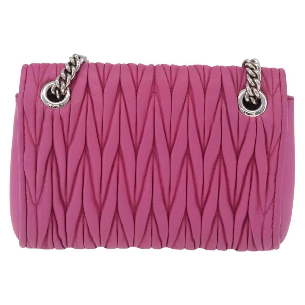 Miu Miu Matelasse Chain Shoulder Bag Leather Pink Silver Auth 210077V