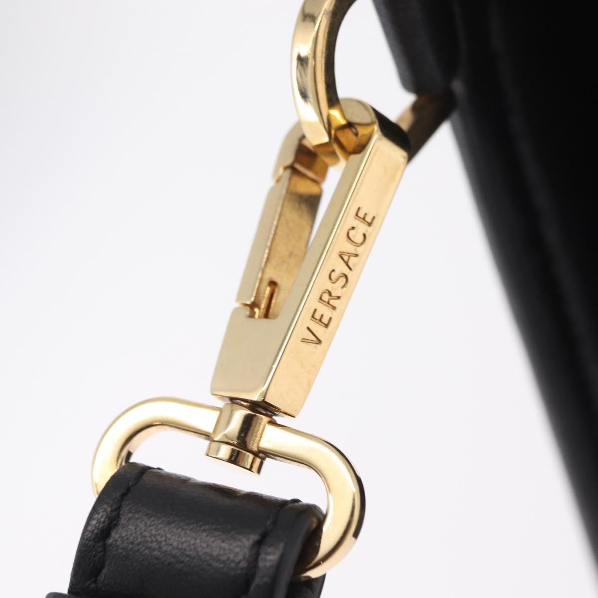 VERSACE Clutch Bag Leather Black Gold Auth 210078A