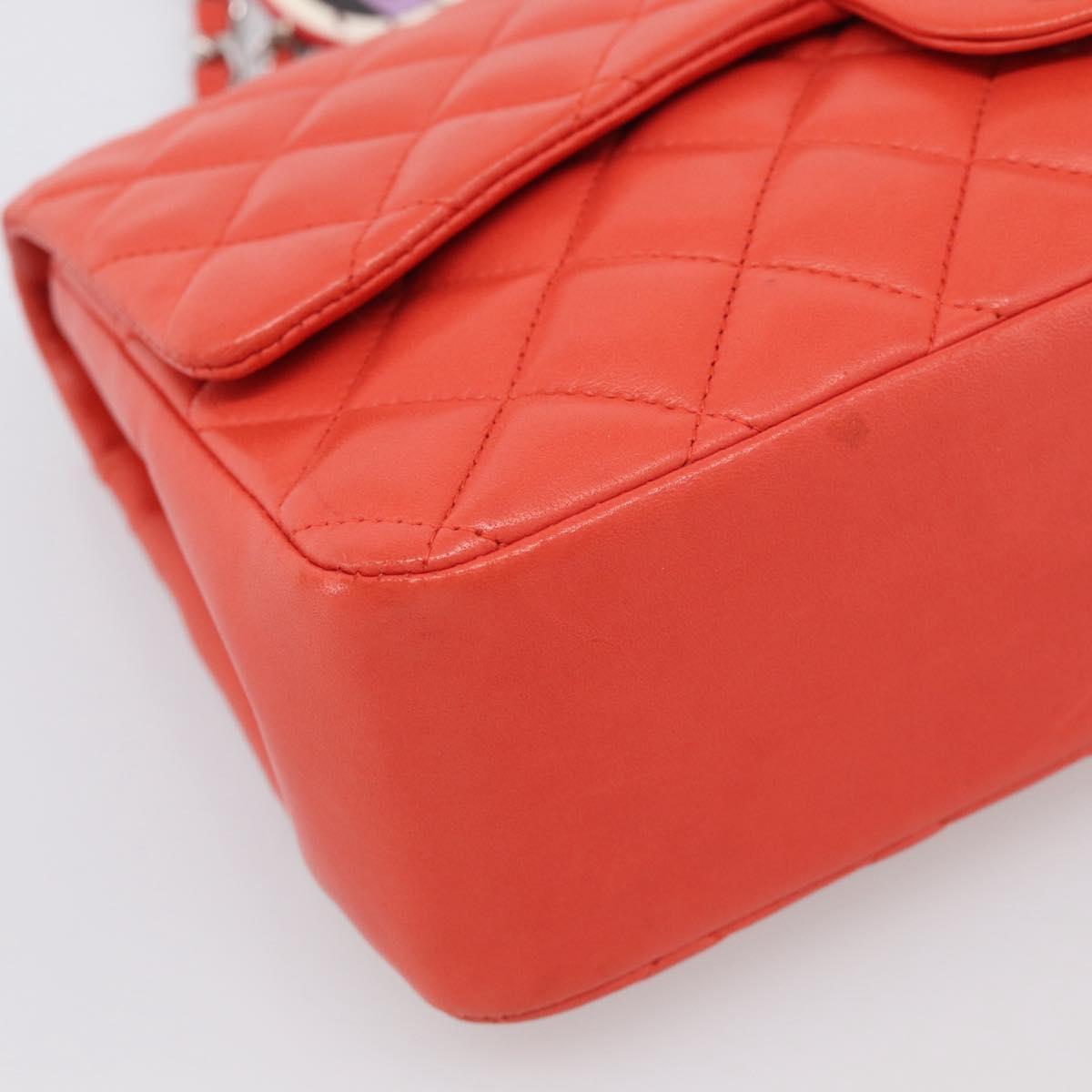 CHANEL Matelasse 25 Chain Shoulder Bag Lamb Skin Red Silver CC Auth 210079SM
