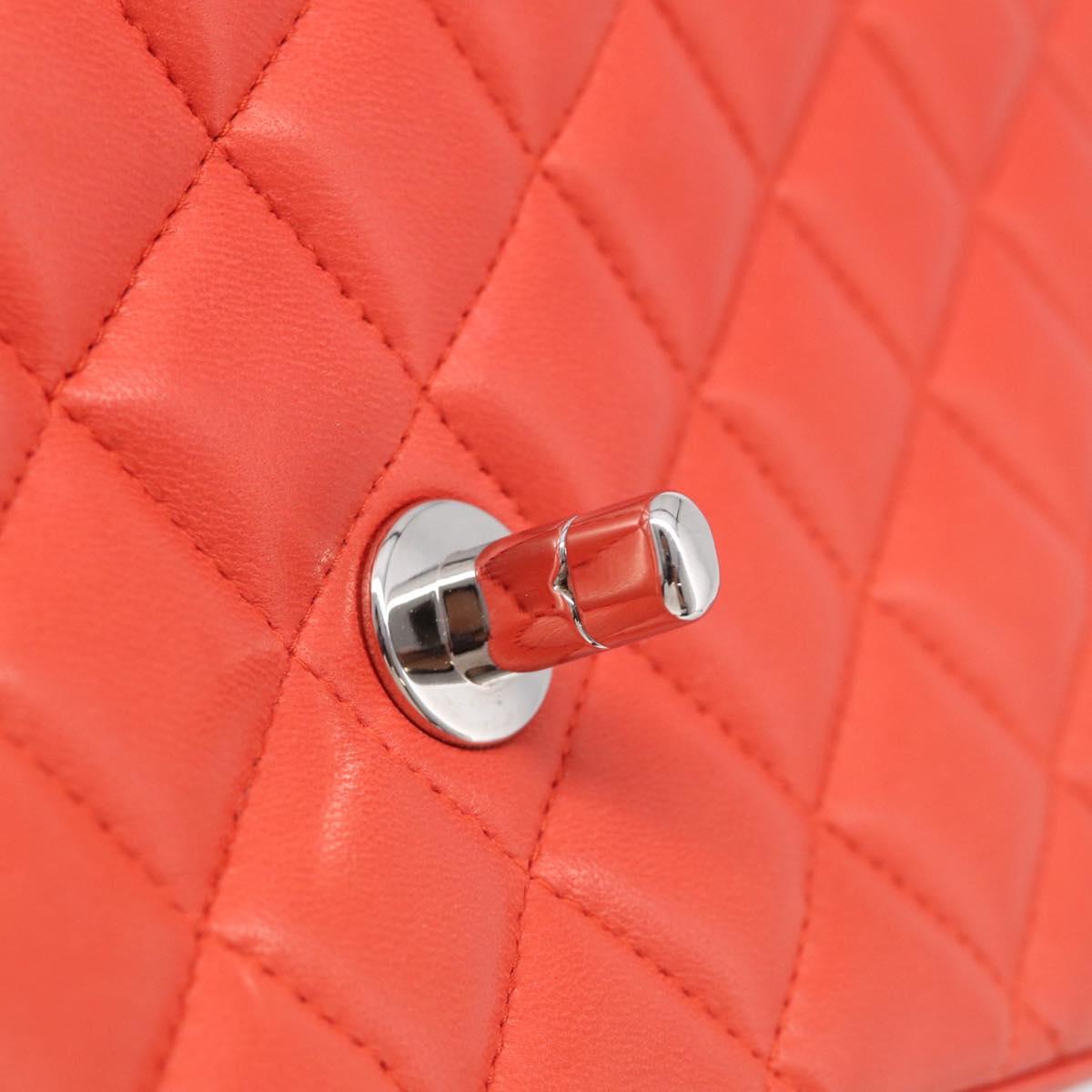 CHANEL Matelasse 25 Chain Shoulder Bag Lamb Skin Red Silver CC Auth 210079SM