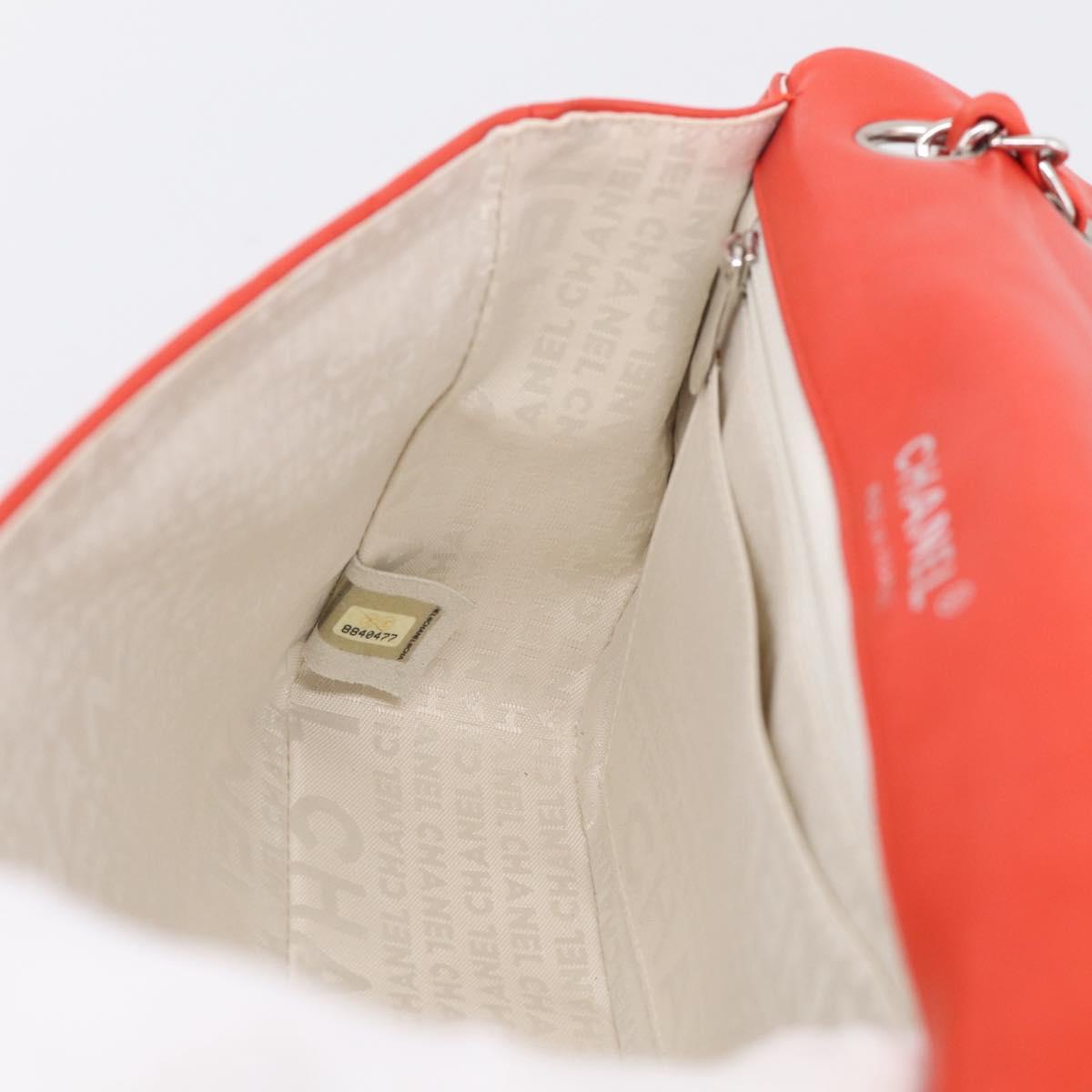 CHANEL Matelasse 25 Chain Shoulder Bag Lamb Skin Red Silver CC Auth 210079SM