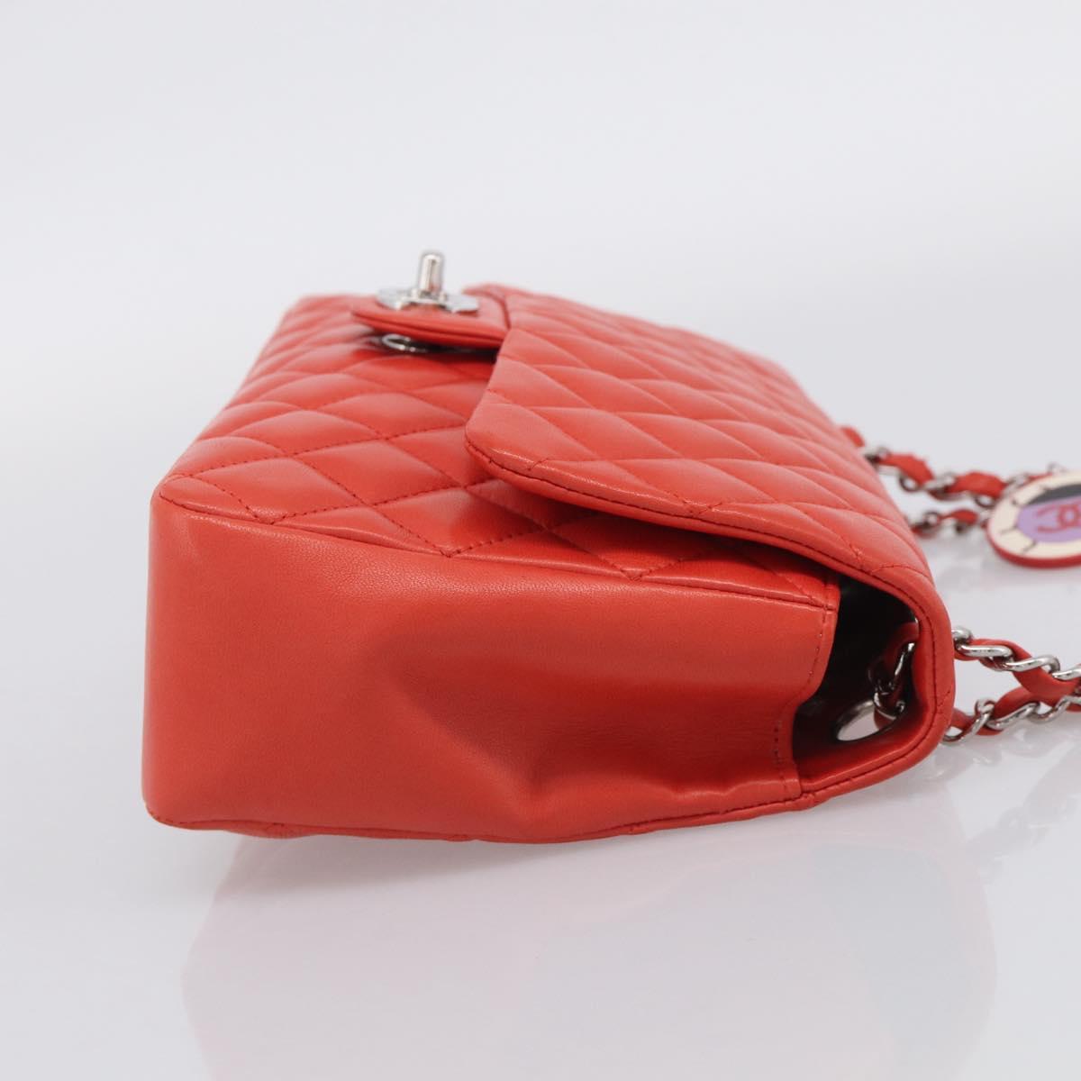CHANEL Matelasse 25 Chain Shoulder Bag Lamb Skin Red Silver CC Auth 210079SM