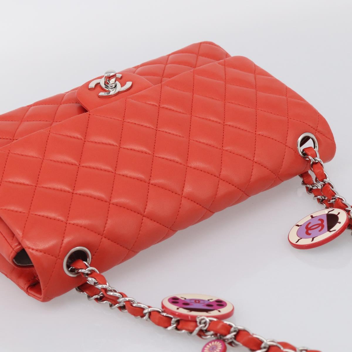 CHANEL Matelasse 25 Chain Shoulder Bag Lamb Skin Red Silver CC Auth 210079SM