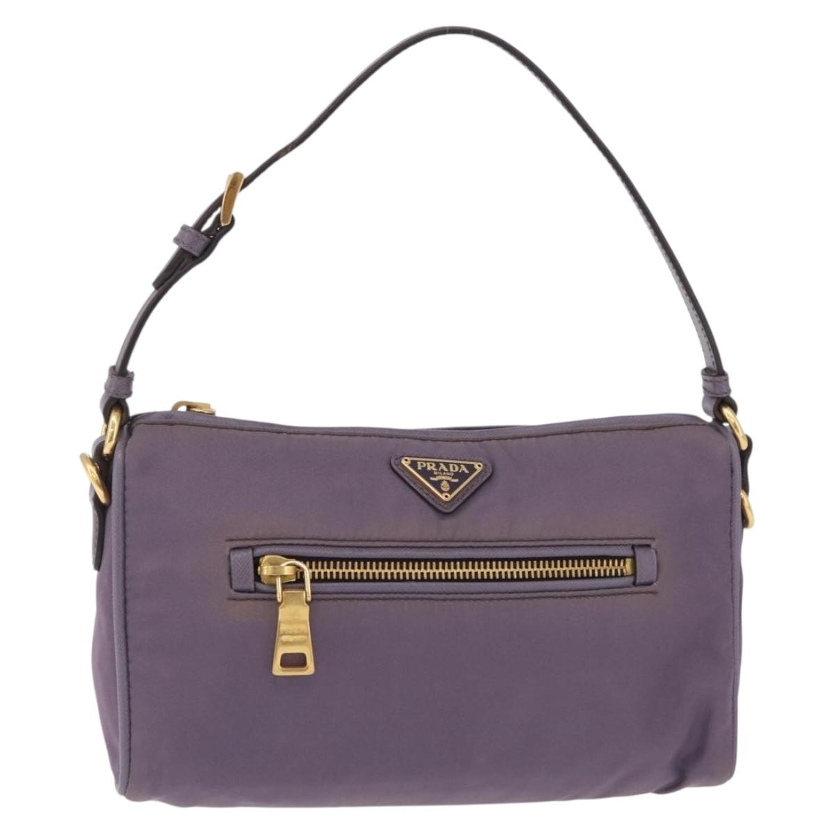 PRADA Hand Bag Nylon Purple Gold Auth 210080A
