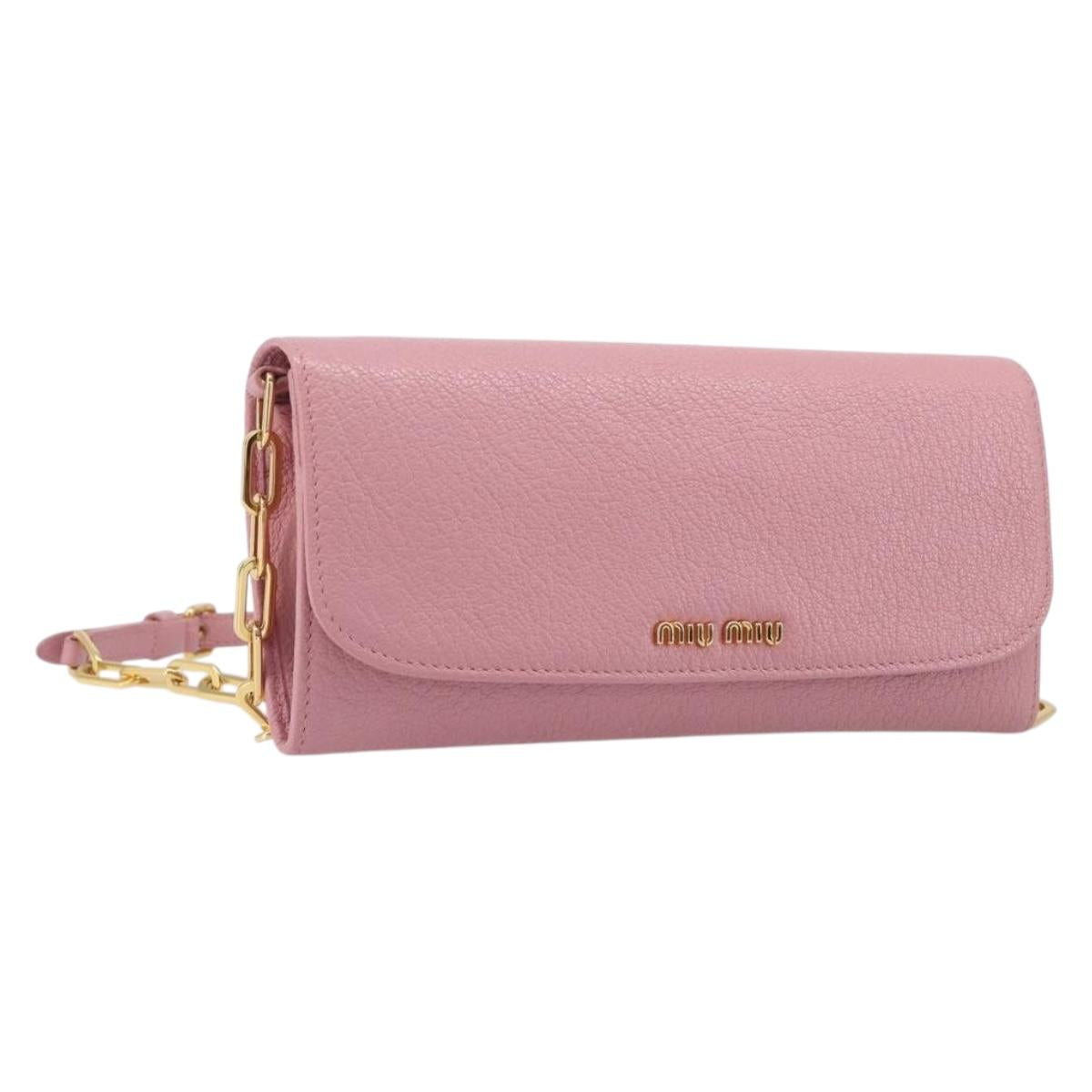 Miu Miu Chain wallet Shoulder Bag Leather Pink Gold Auth 210082V