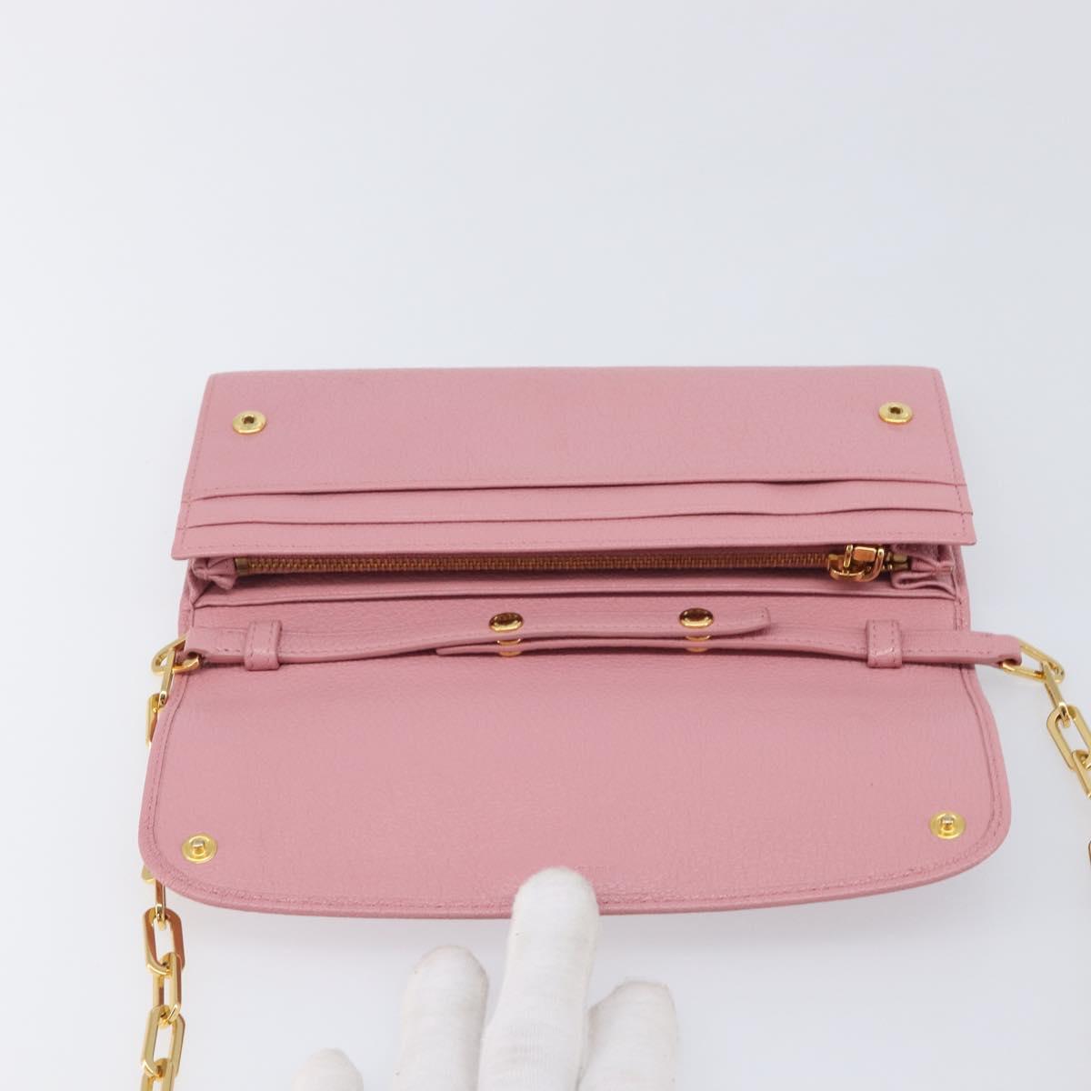 Miu Miu Chain wallet Shoulder Bag Leather Pink Gold Auth 210082V