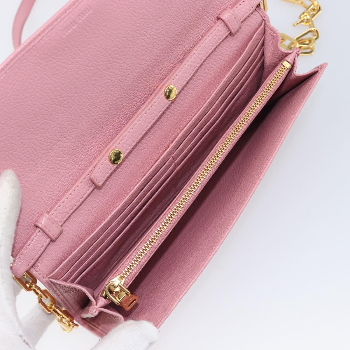 Miu Miu Chain wallet Shoulder Bag Leather Pink Gold Auth 210082V
