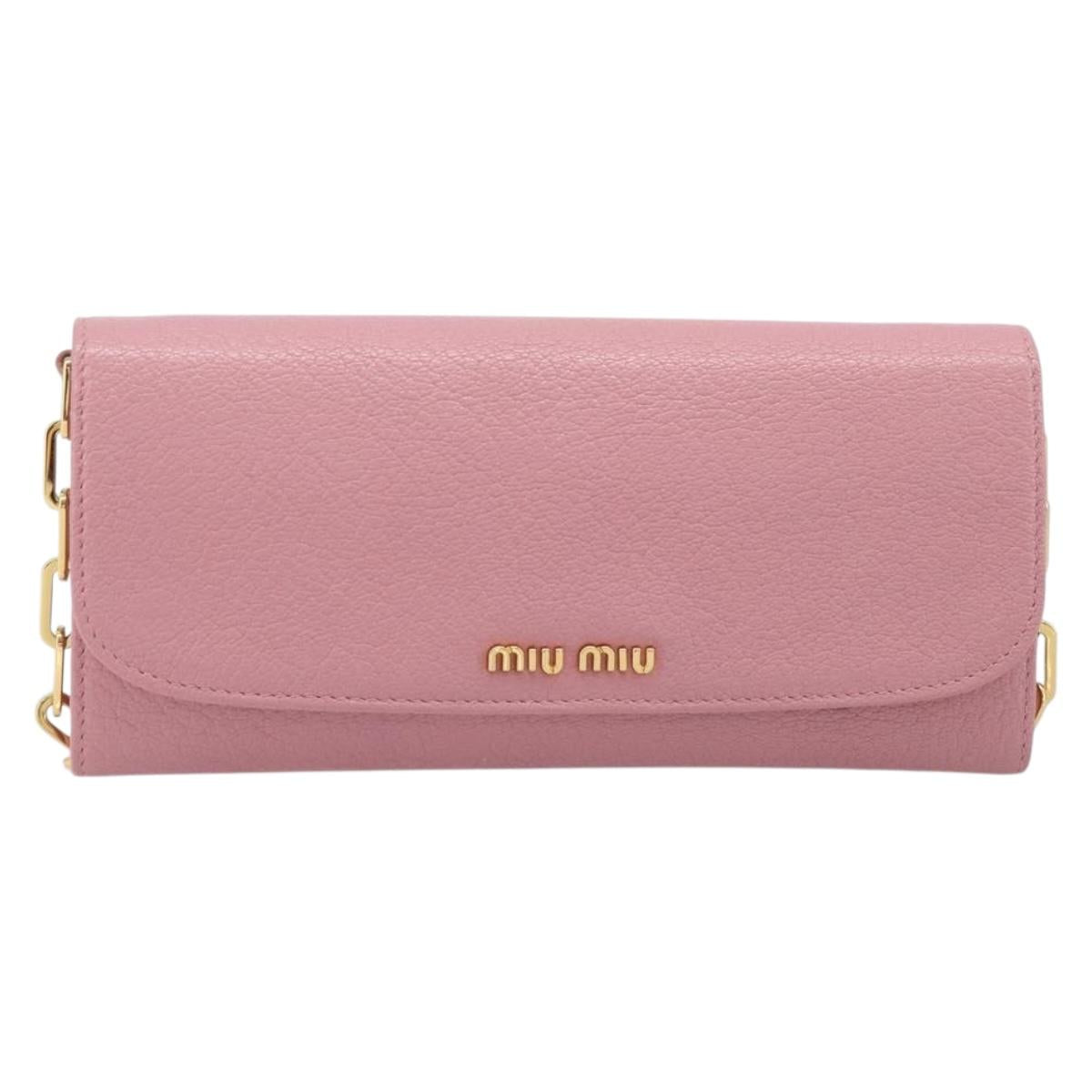 Miu Miu Chain wallet Shoulder Bag Leather Pink Gold Auth 210082V
