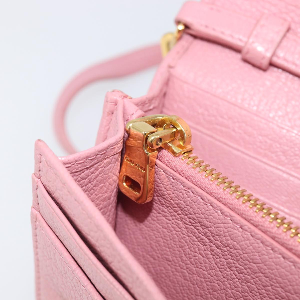 Miu Miu Chain wallet Shoulder Bag Leather Pink Gold Auth 210082V