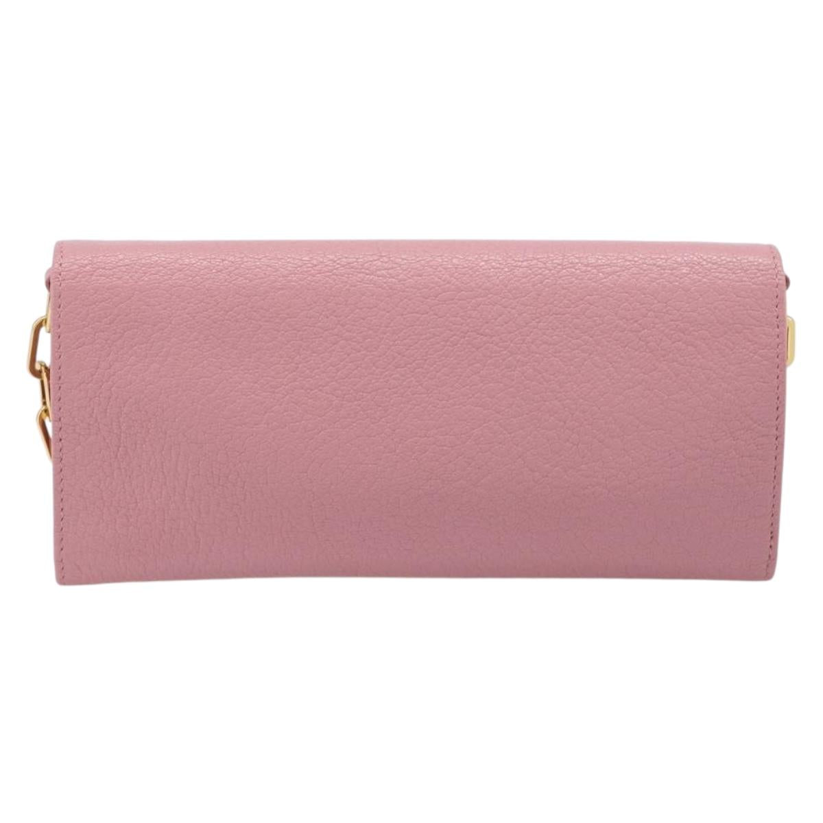 Miu Miu Chain wallet Shoulder Bag Leather Pink Gold Auth 210082V
