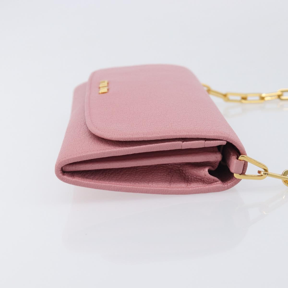 Miu Miu Chain wallet Shoulder Bag Leather Pink Gold Auth 210082V