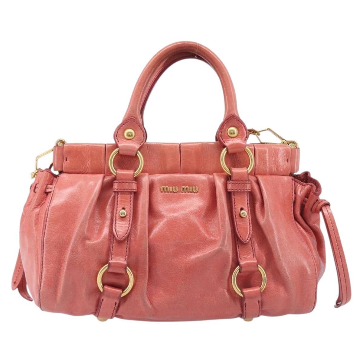 Miu Miu Hand Bag Leather 2way Pink Gold Auth 210090V