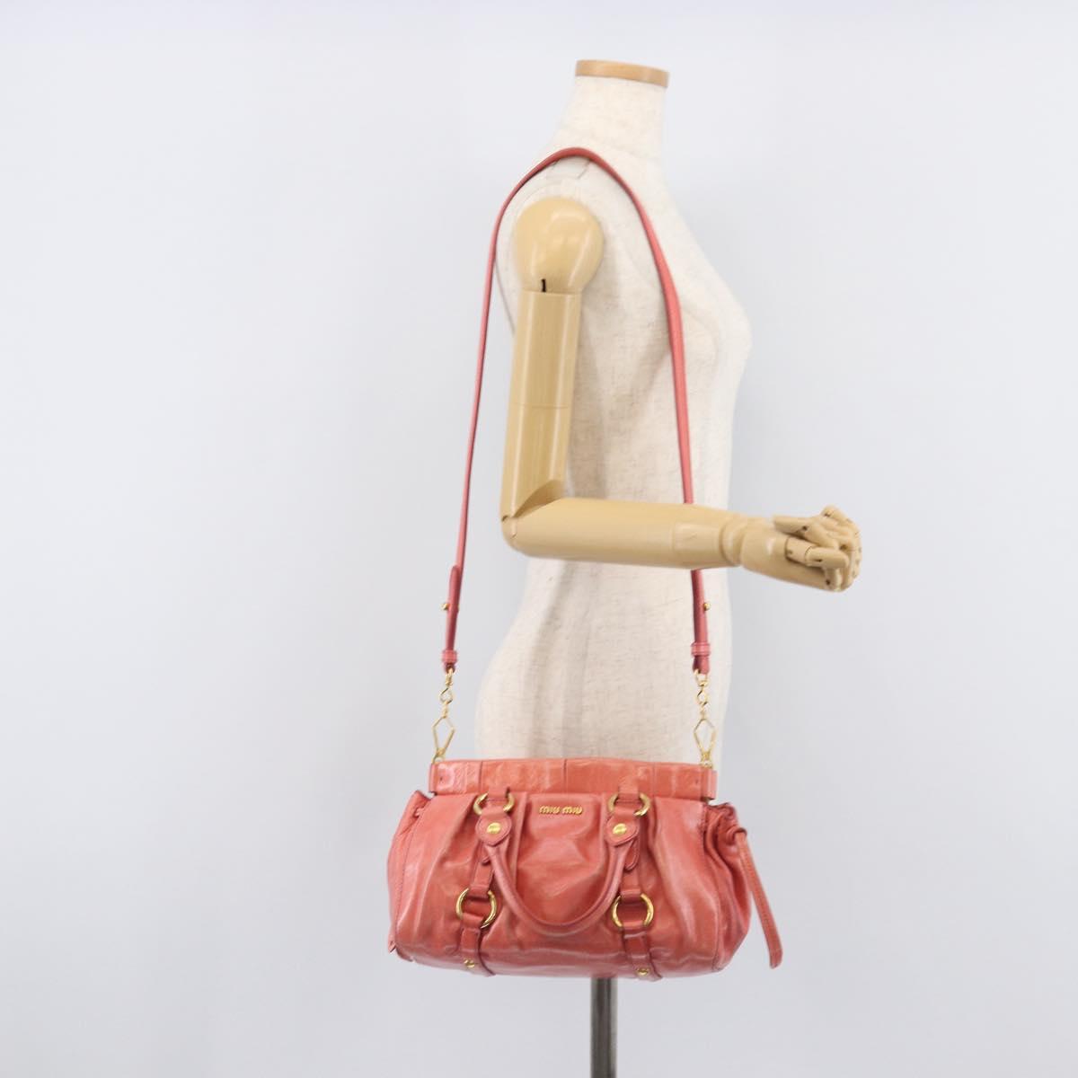 Miu Miu Hand Bag Leather 2way Pink Gold Auth 210090V