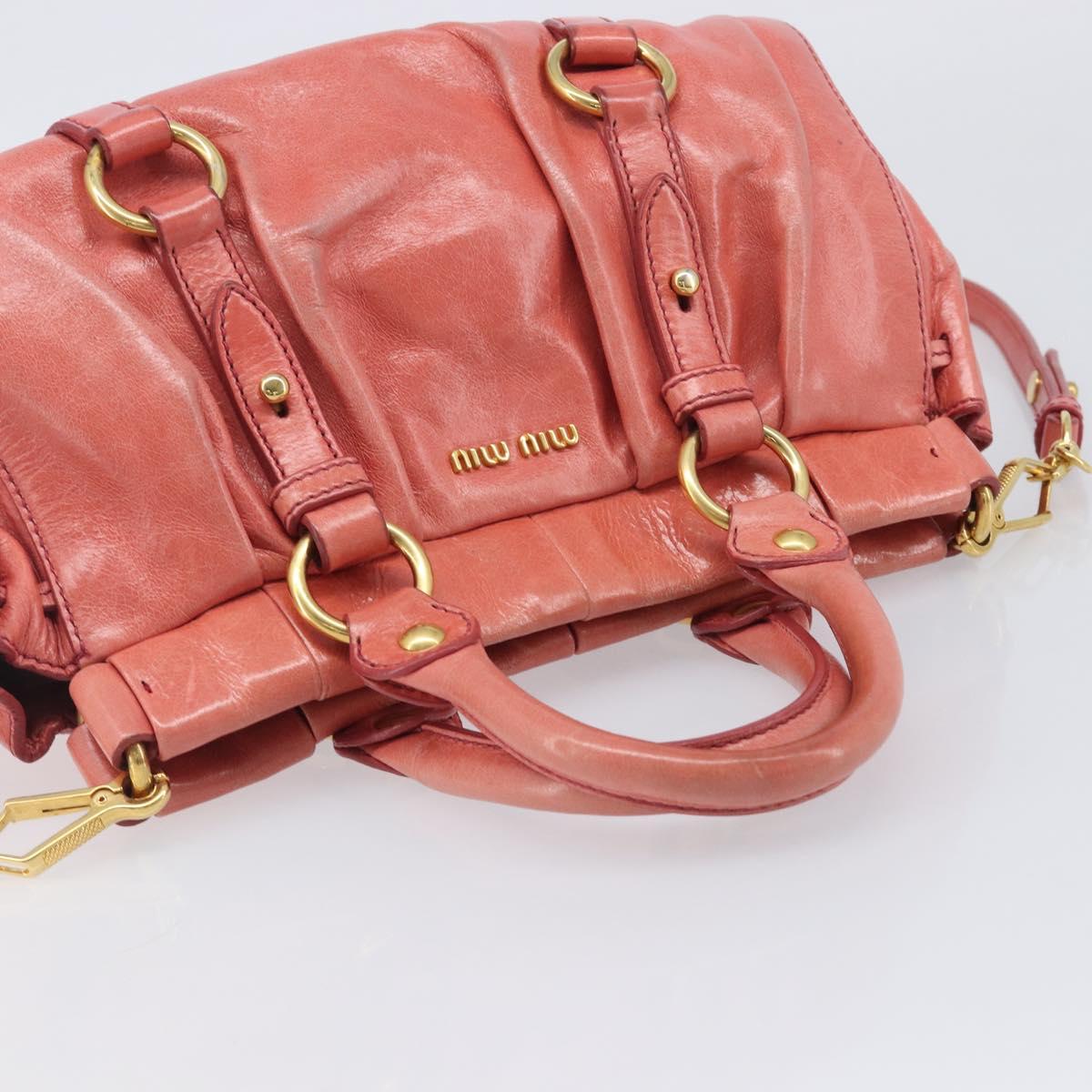 Miu Miu Hand Bag Leather 2way Pink Gold Auth 210090V