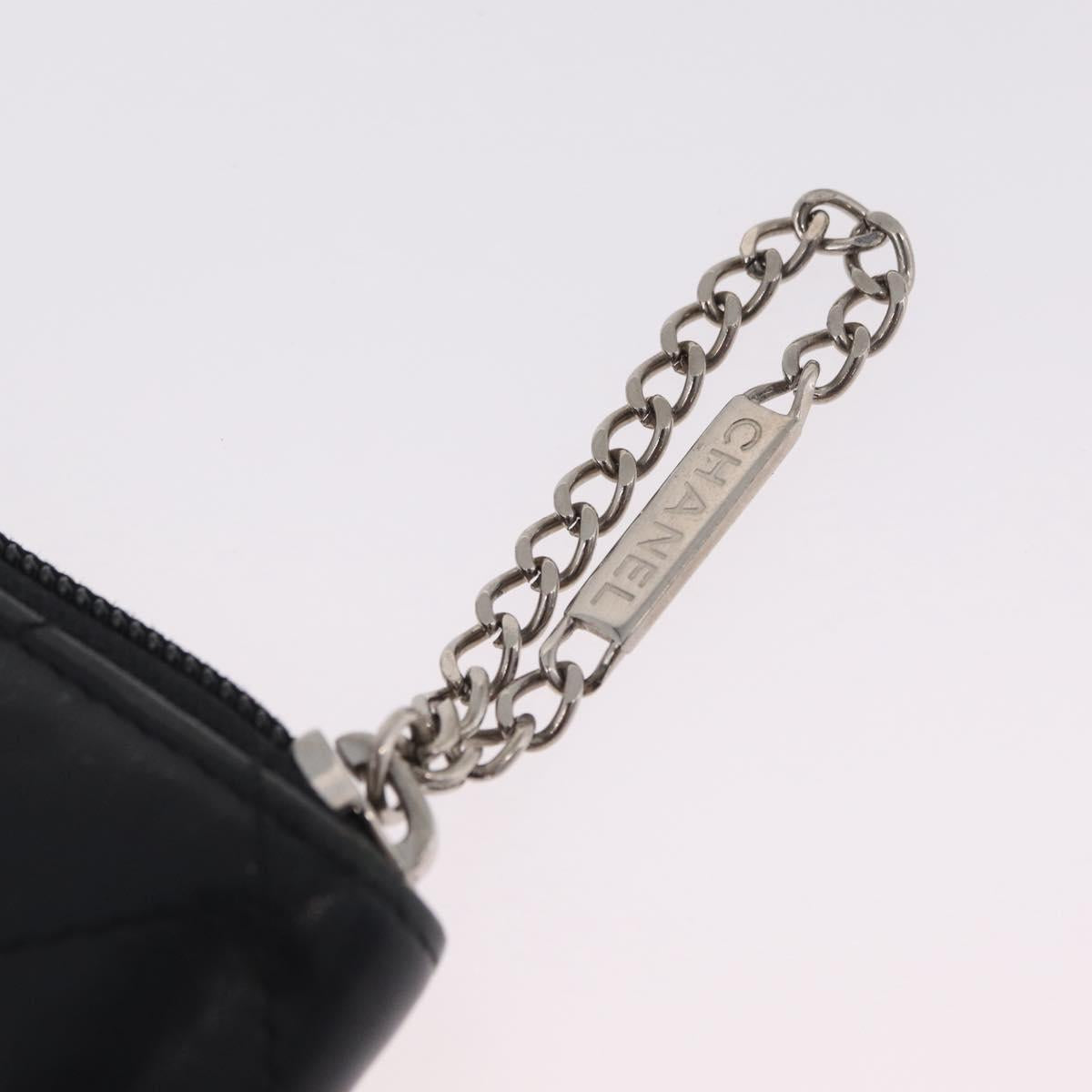 CHANEL Cambon Line Matelasse Long Wallet Leather Black Silver CC Auth 210097