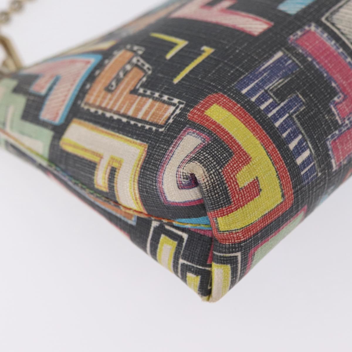 FENDI Zucca Canvas Chain Shoulder Pouch PVC Multicolor Gold Auth 210098A