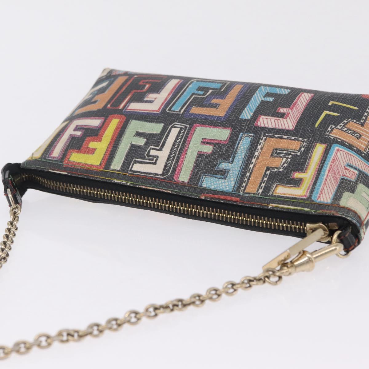 FENDI Zucca Canvas Chain Shoulder Pouch PVC Multicolor Gold Auth 210098A