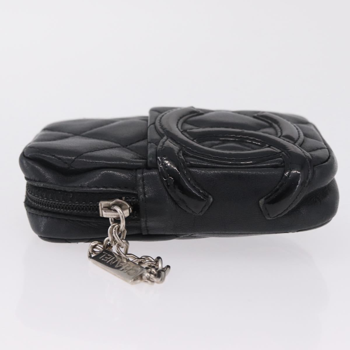 CHANEL Cambon Line Matelasse Pouch Leather Black Silver CC Auth 210116