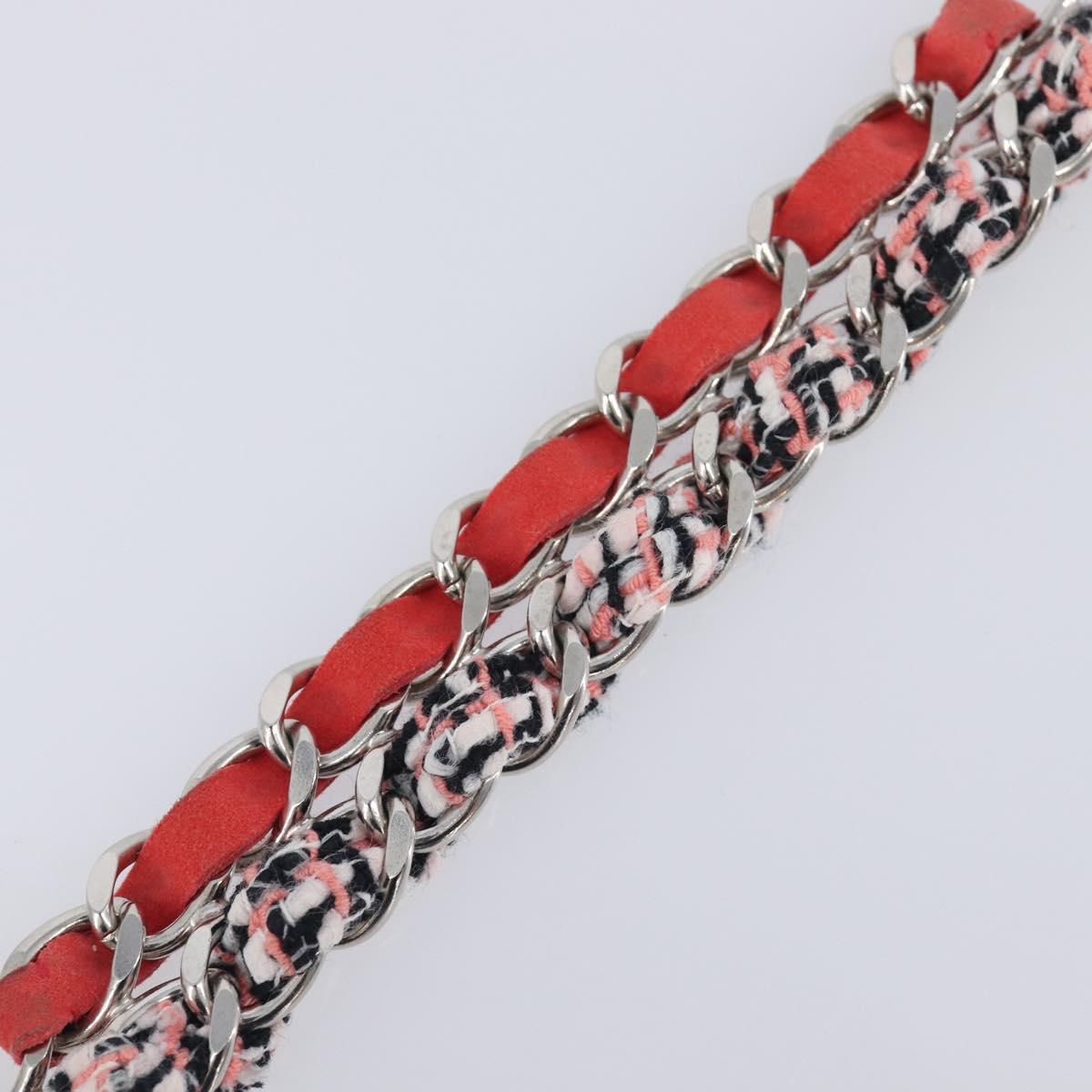 CHANEL Bracelet Tweed Multicolor Silver CC Auth 210120V
