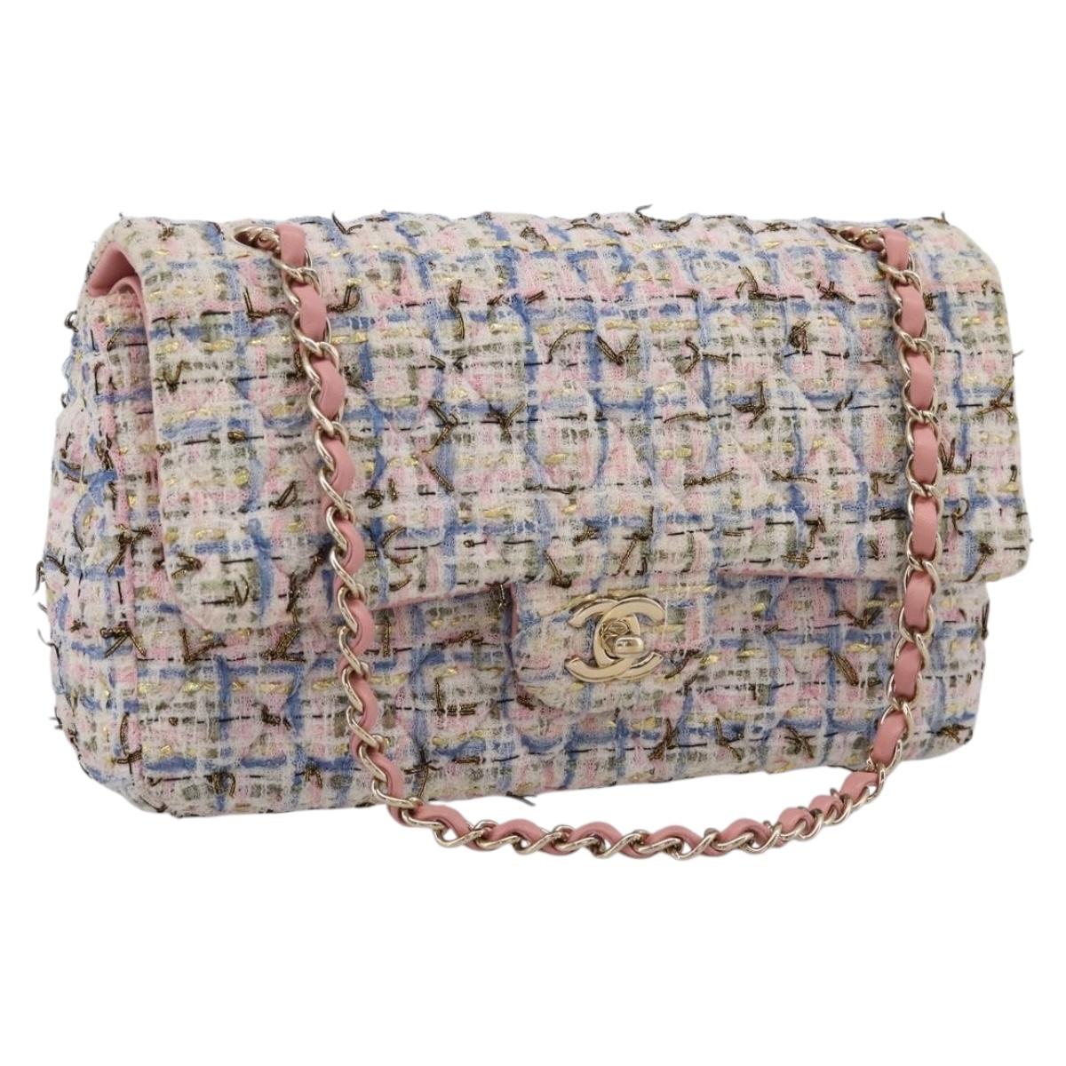CHANEL Chain Matelasse25 Shoulder Bag Tweed Multicolor Gold CC Auth 210135SM