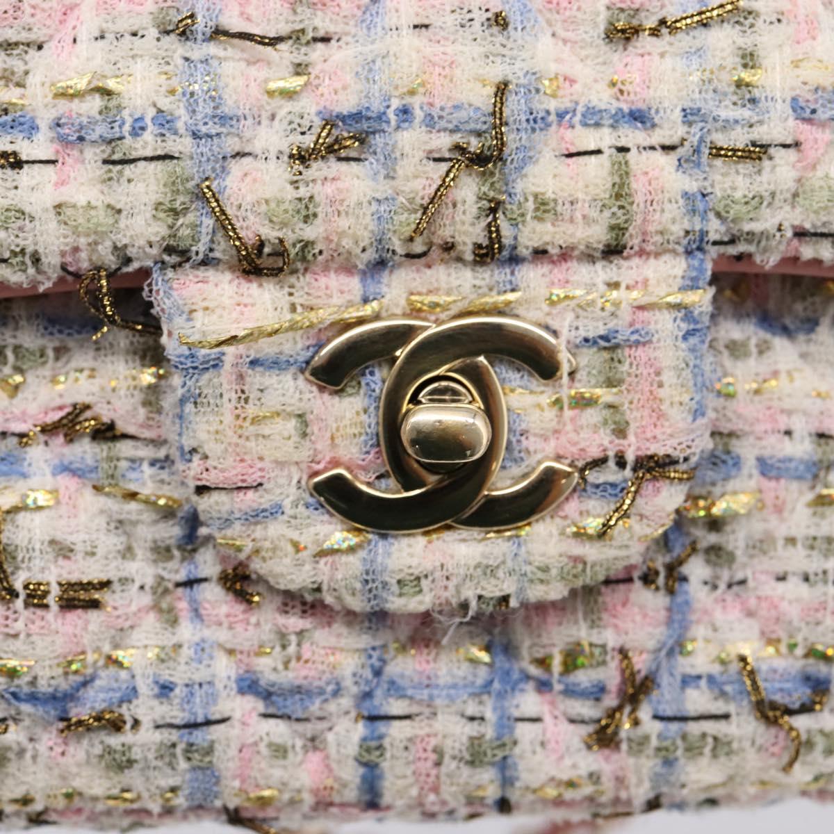 CHANEL Chain Matelasse25 Shoulder Bag Tweed Multicolor Gold CC Auth 210135SM