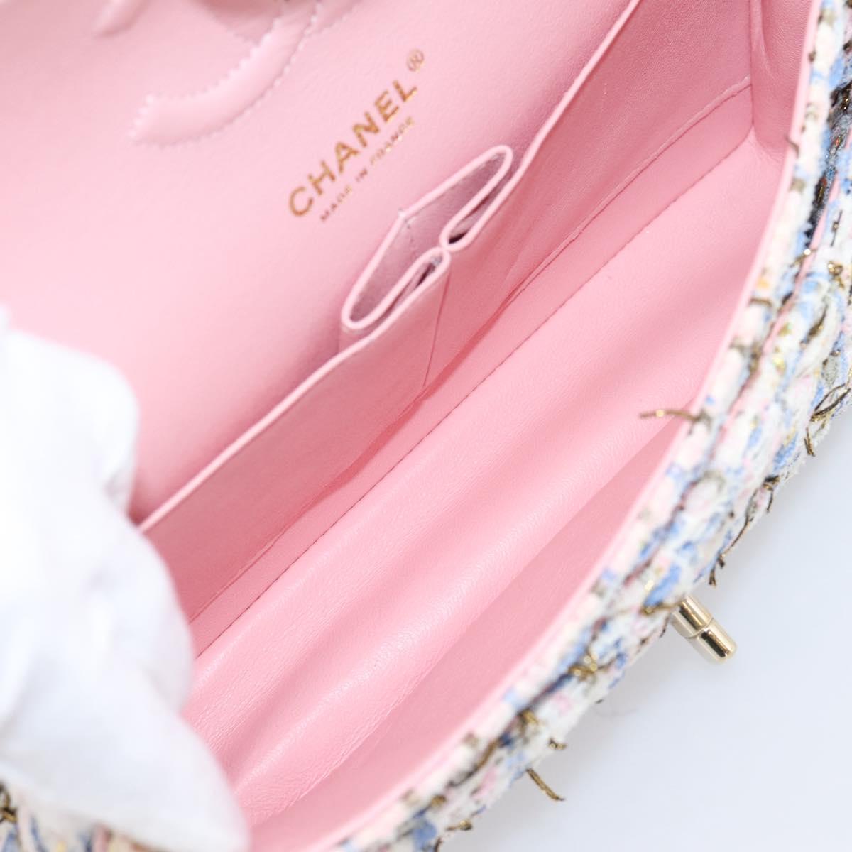 CHANEL Chain Matelasse25 Shoulder Bag Tweed Multicolor Gold CC Auth 210135SM