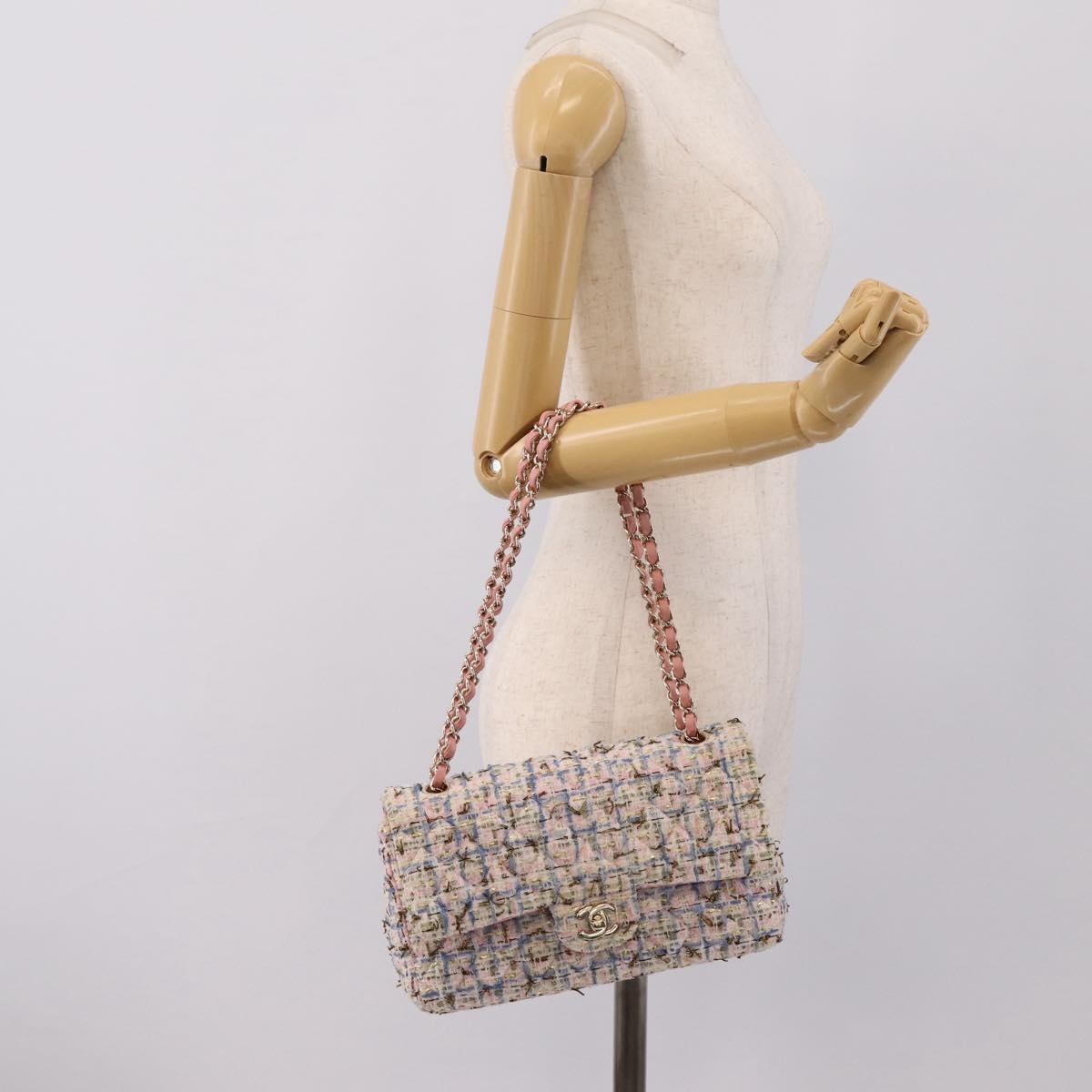 CHANEL Chain Matelasse25 Shoulder Bag Tweed Multicolor Gold CC Auth 210135SM