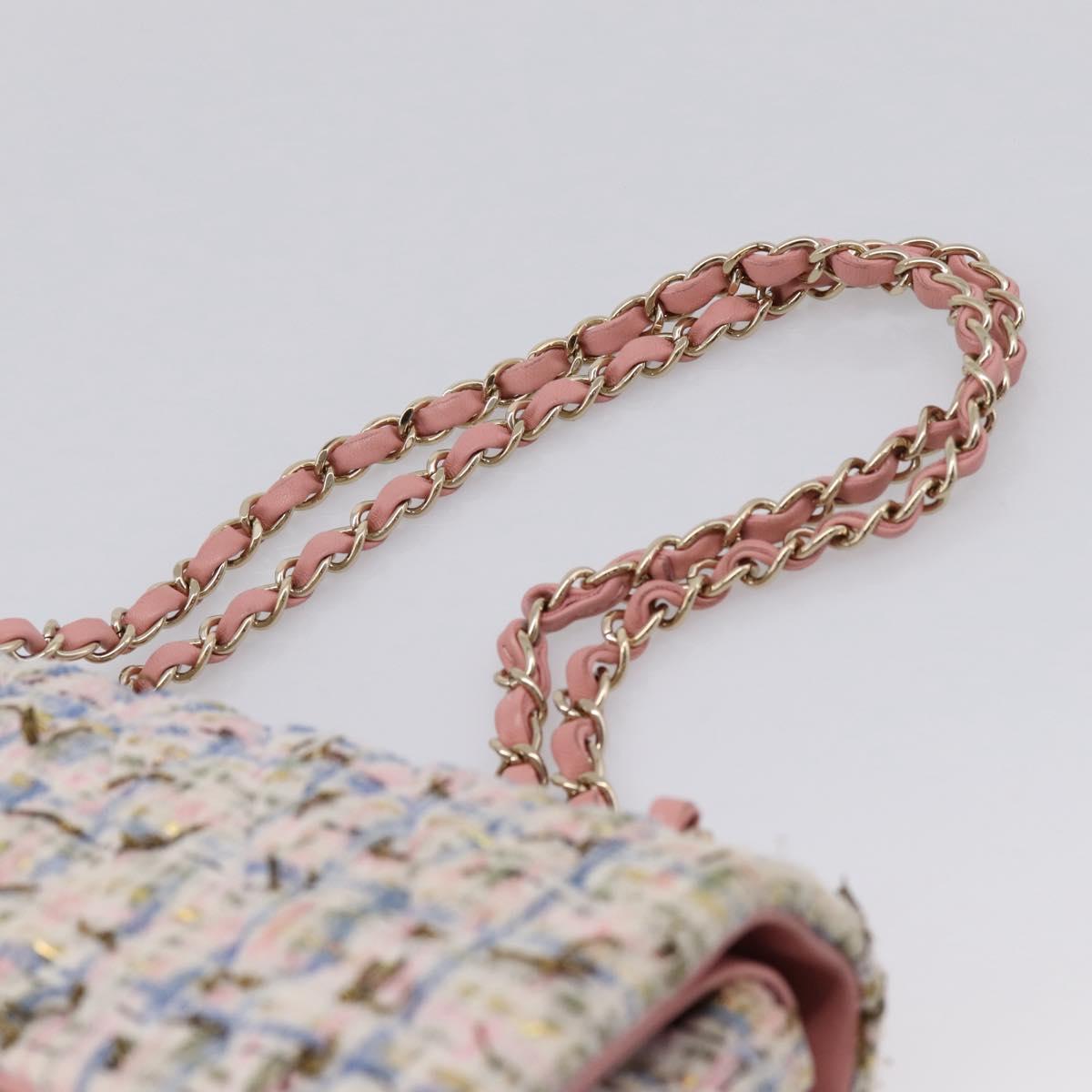 CHANEL Chain Matelasse25 Shoulder Bag Tweed Multicolor Gold CC Auth 210135SM