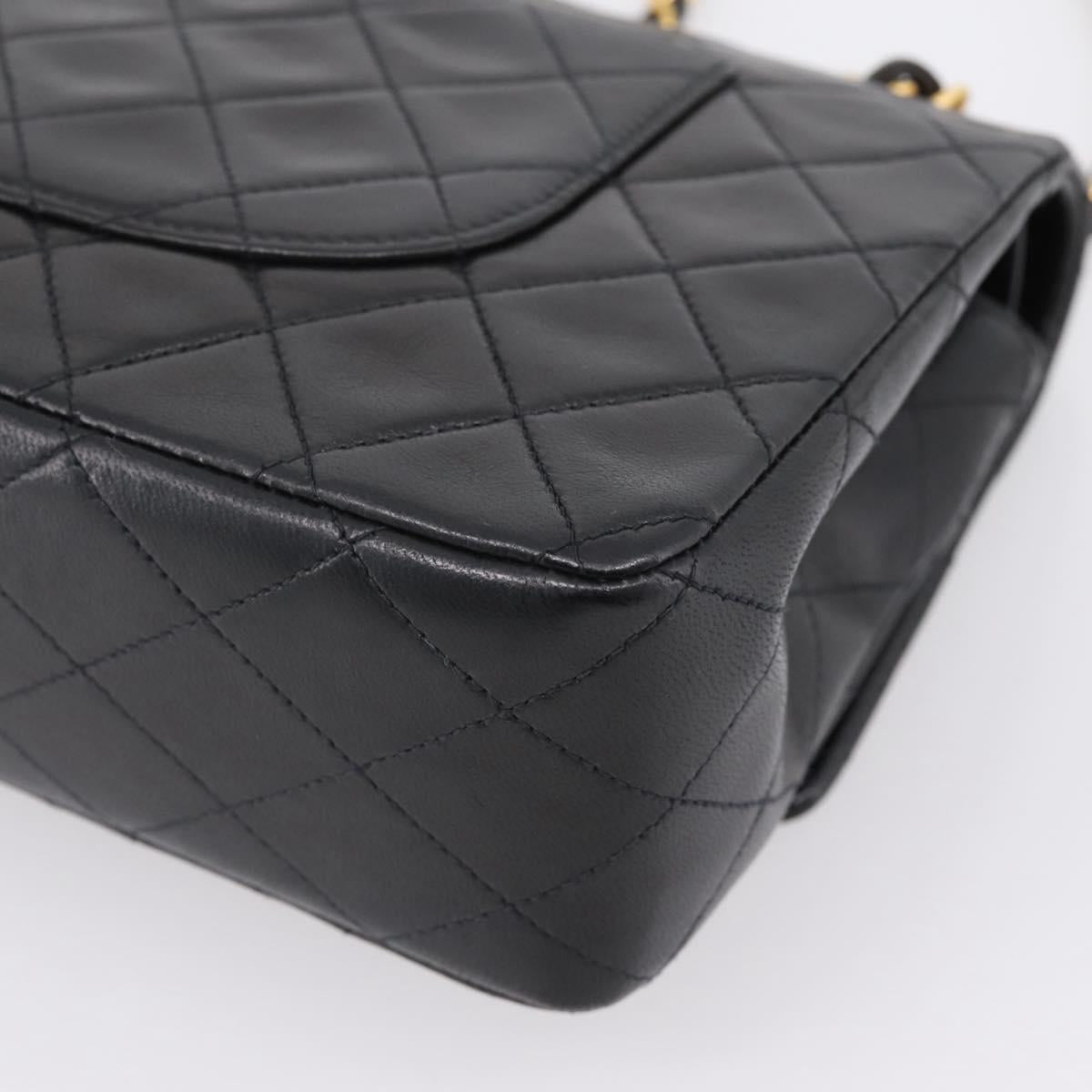 CHANEL Matelasse 25 Chain Shoulder Bag Lamb Skin Black Gold CC Auth 210136SAM